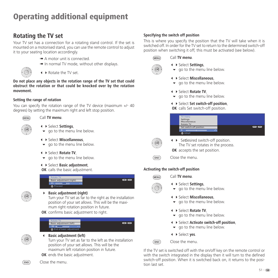 Operating additional equipment, Rotating the tv set | Loewe 46 User Manual | Page 51 / 60