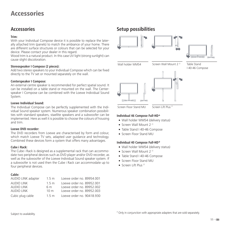 Accessories, Setup possibilities | Loewe 46 User Manual | Page 55 / 60