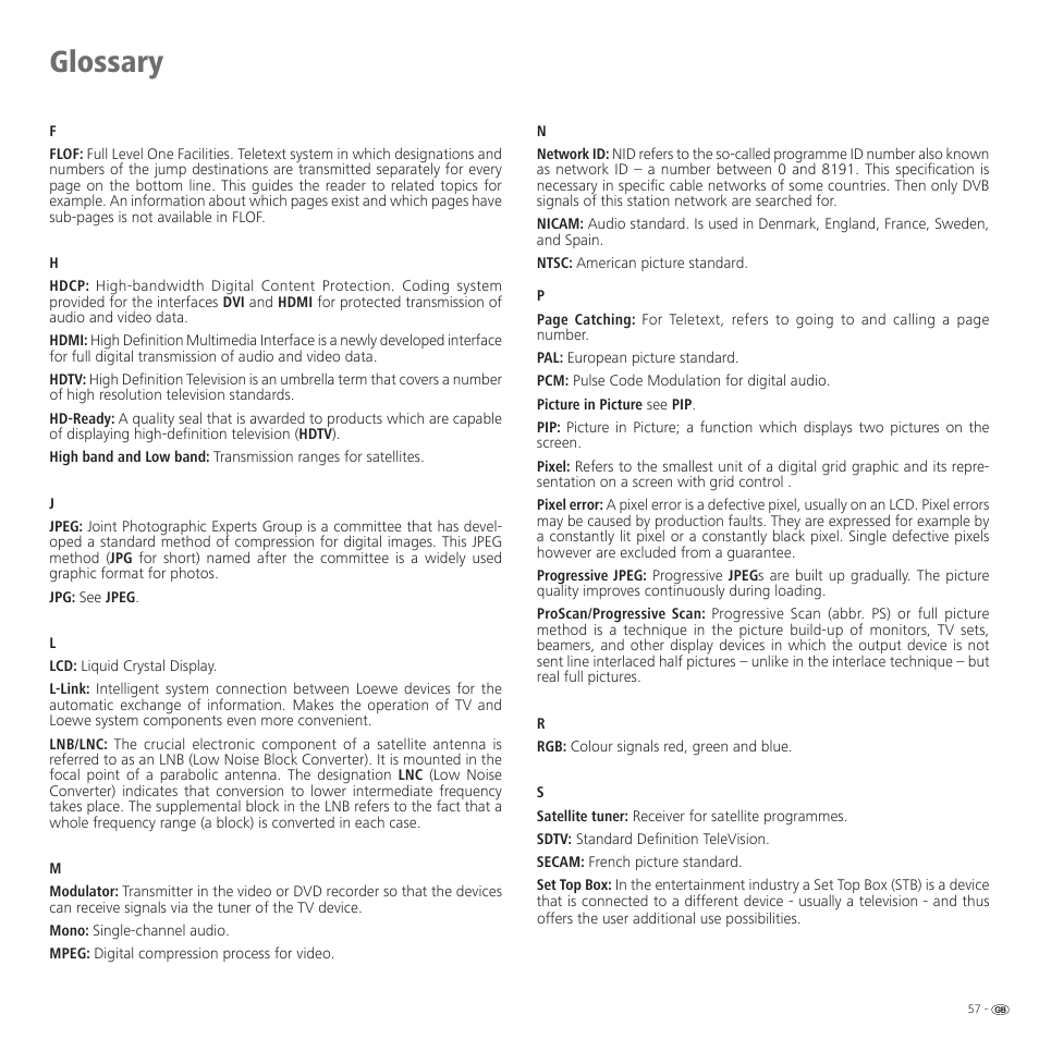 Glossary | Loewe 46 User Manual | Page 57 / 60