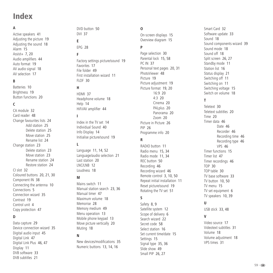Index | Loewe 46 User Manual | Page 59 / 60