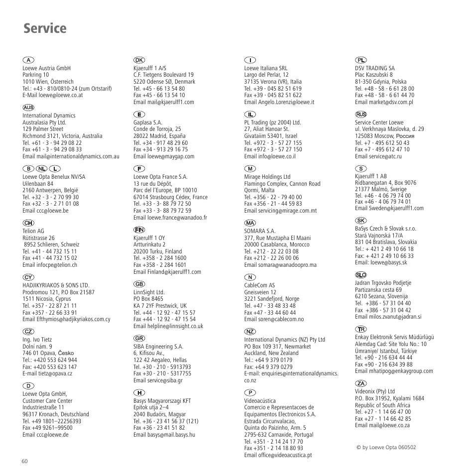 Service | Loewe 46 User Manual | Page 60 / 60