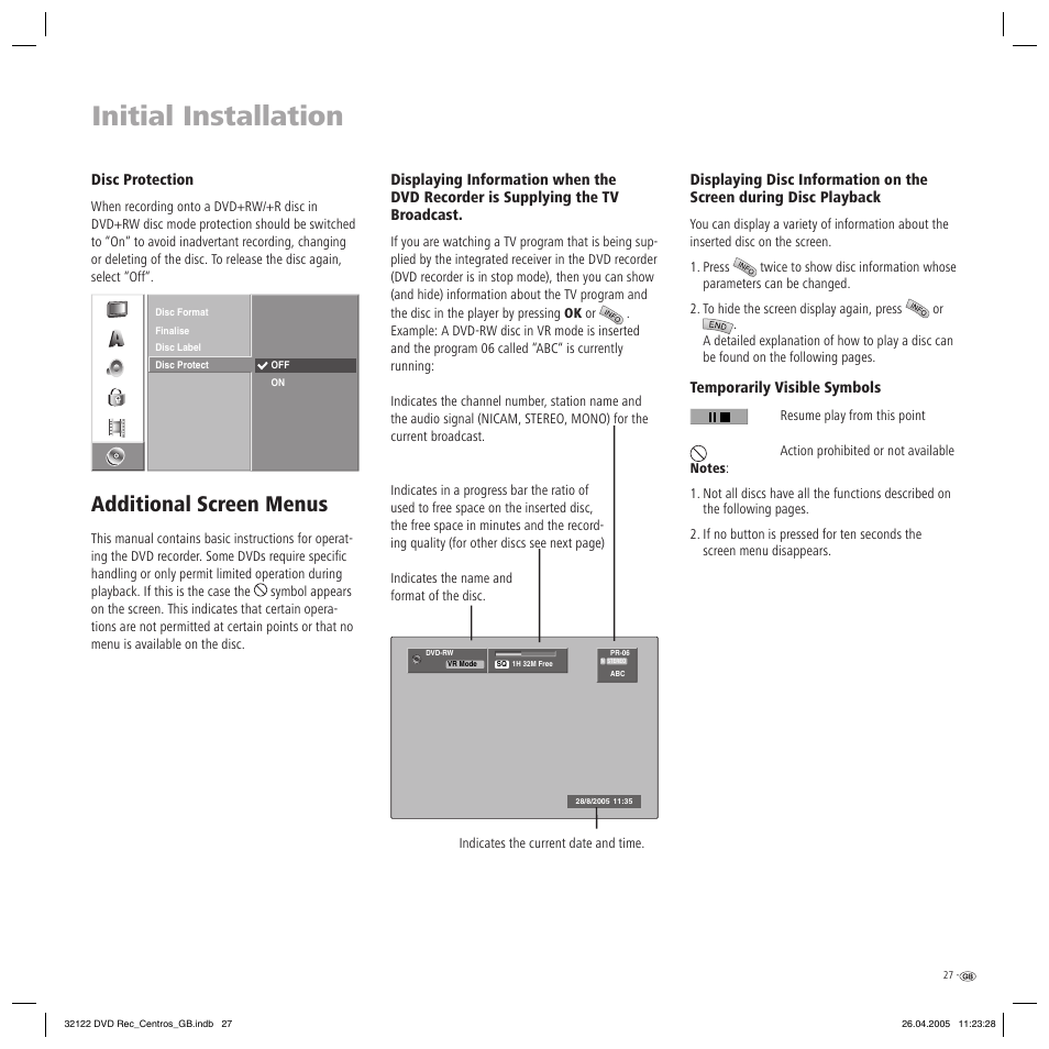 Initial installation, Additional screen menus | Loewe Centros 1202 User Manual | Page 27 / 70