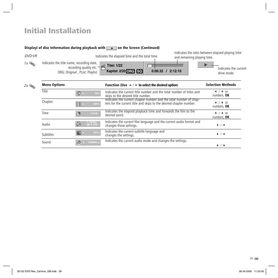 Initial installation | Loewe Centros 1202 User Manual | Page 29 / 70