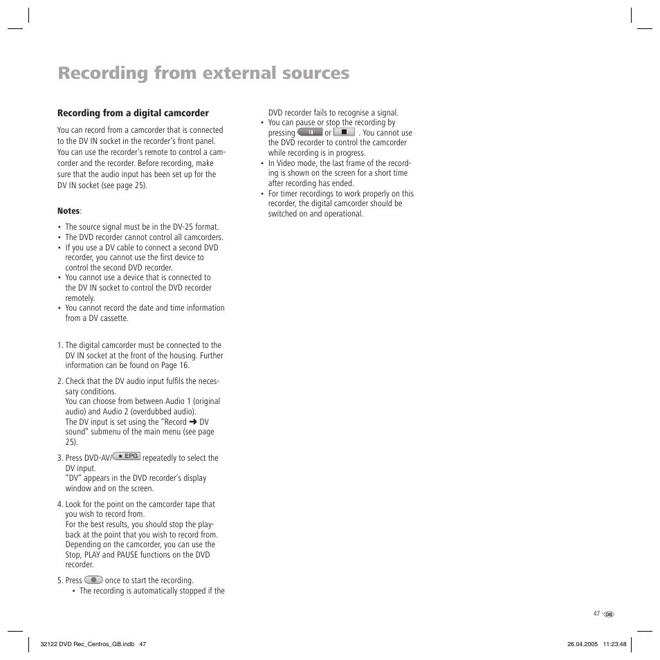 Recording from external sources | Loewe Centros 1202 User Manual | Page 47 / 70