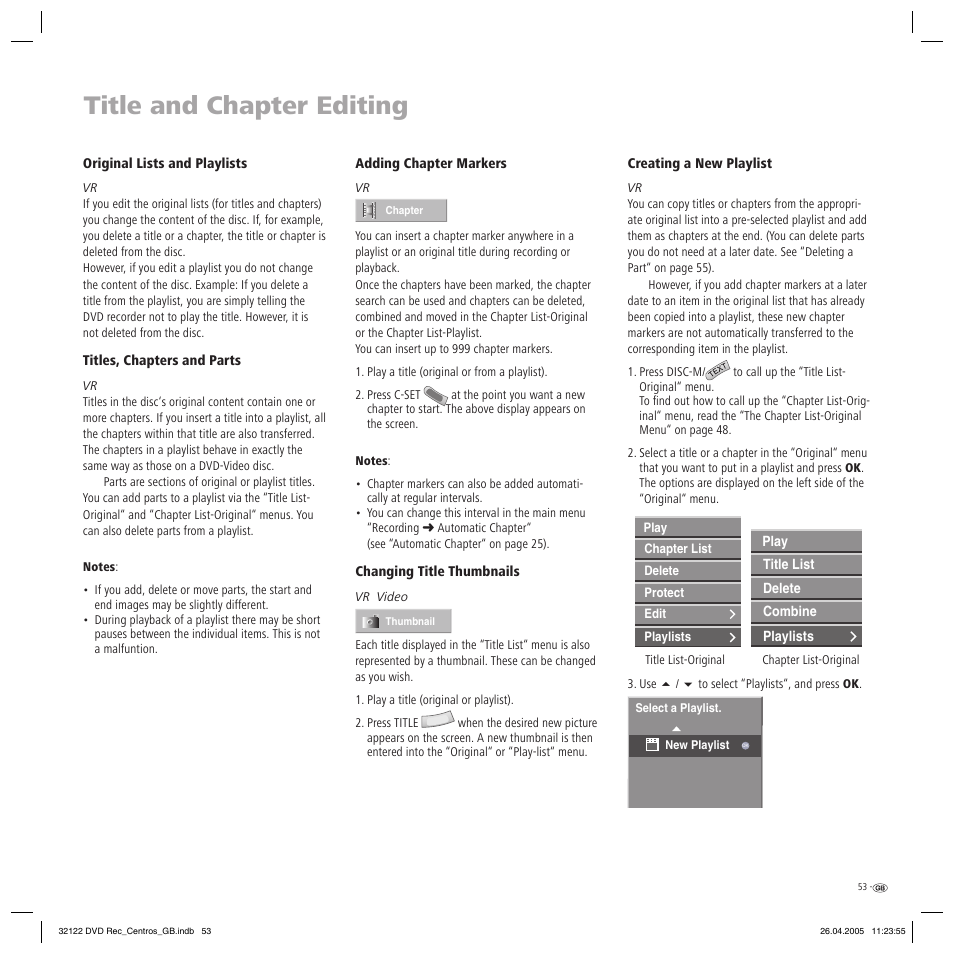 Title and chapter editing | Loewe Centros 1202 User Manual | Page 53 / 70