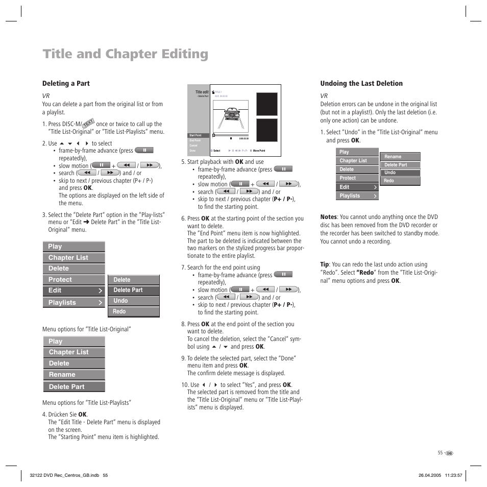Title and chapter editing | Loewe Centros 1202 User Manual | Page 55 / 70
