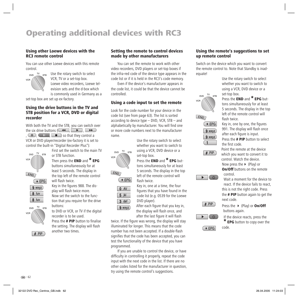 Operating additional devices with rc3 | Loewe Centros 1202 User Manual | Page 62 / 70