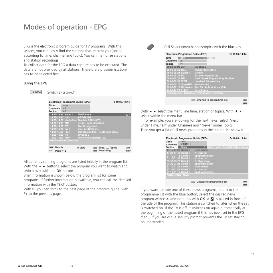Modes of operation - epg | Loewe A 22 User Manual | Page 15 / 26