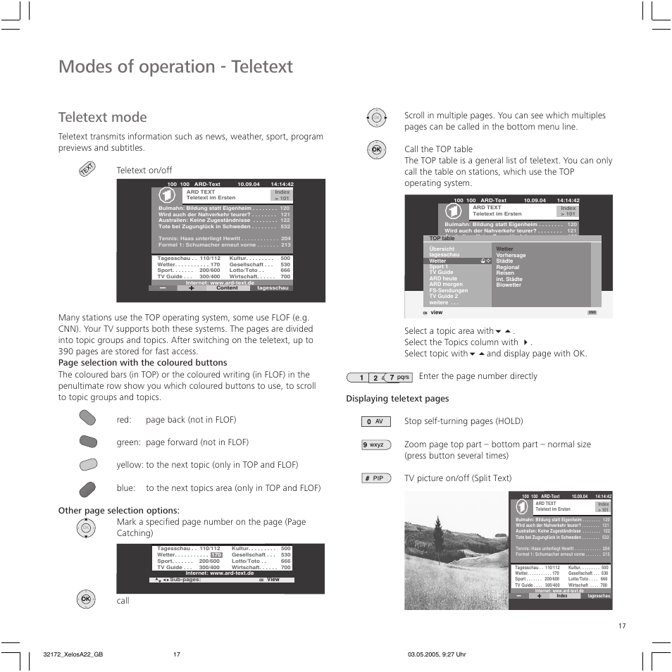 Modes of operation - teletext, Teletext mode | Loewe A 22 User Manual | Page 17 / 26