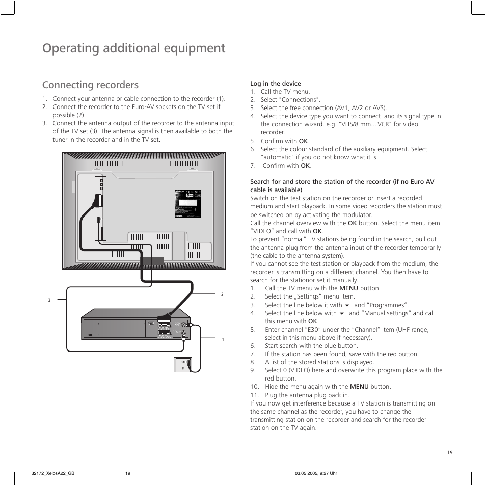 Operating additional equipment, Connecting recorders | Loewe A 22 User Manual | Page 19 / 26