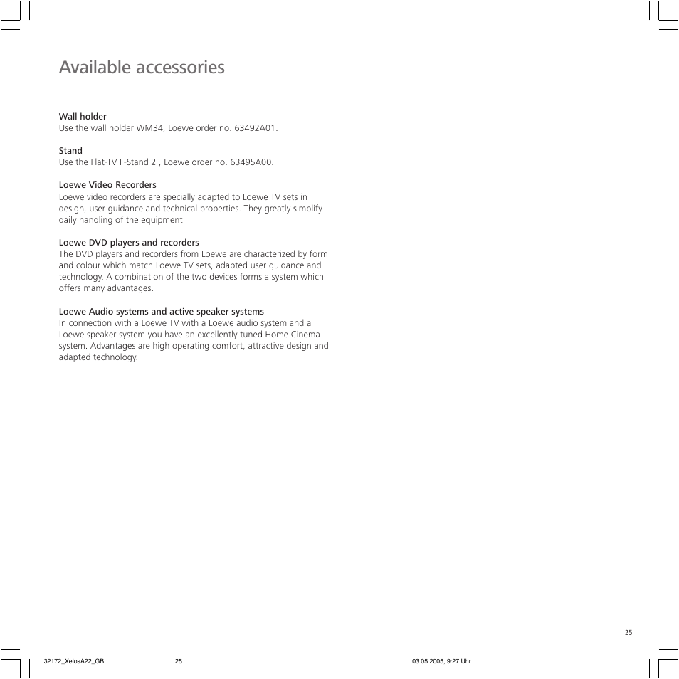 Available accessories | Loewe A 22 User Manual | Page 25 / 26