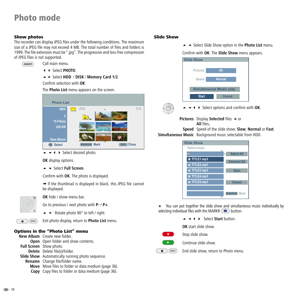 Photo mode | Loewe ViewVision DR+ User Manual | Page 38 / 66