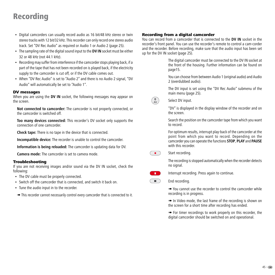 Recording | Loewe ViewVision DR+ User Manual | Page 45 / 66