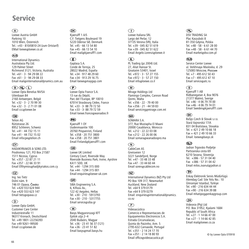 Service | Loewe ViewVision DR+ User Manual | Page 66 / 66