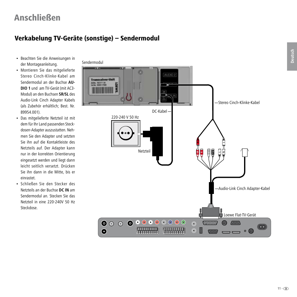 Verkabelung tv-geräte (sonstige) – sendermodul, Anschließen | Loewe Wireless Speaker User Manual | Page 11 / 88