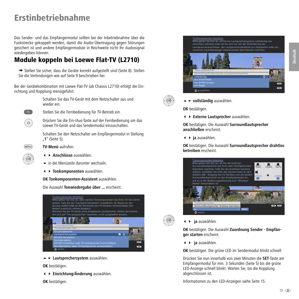 Erstinbetriebnahme, Module koppeln bei loewe flat-tv (l2710), Module koppeln bei loewe flat-tv (l710) | Loewe Wireless Speaker User Manual | Page 13 / 88