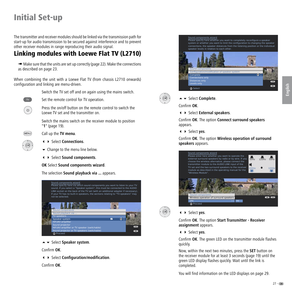 Initial set-up, Linking modules with loewe flat tv (l2710) | Loewe Wireless Speaker User Manual | Page 27 / 88