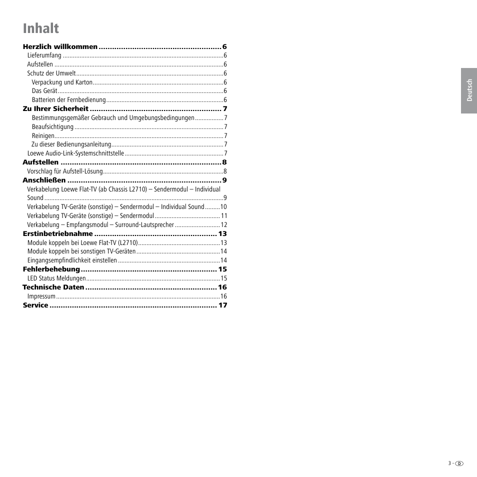 Inhalt | Loewe Wireless Speaker User Manual | Page 3 / 88