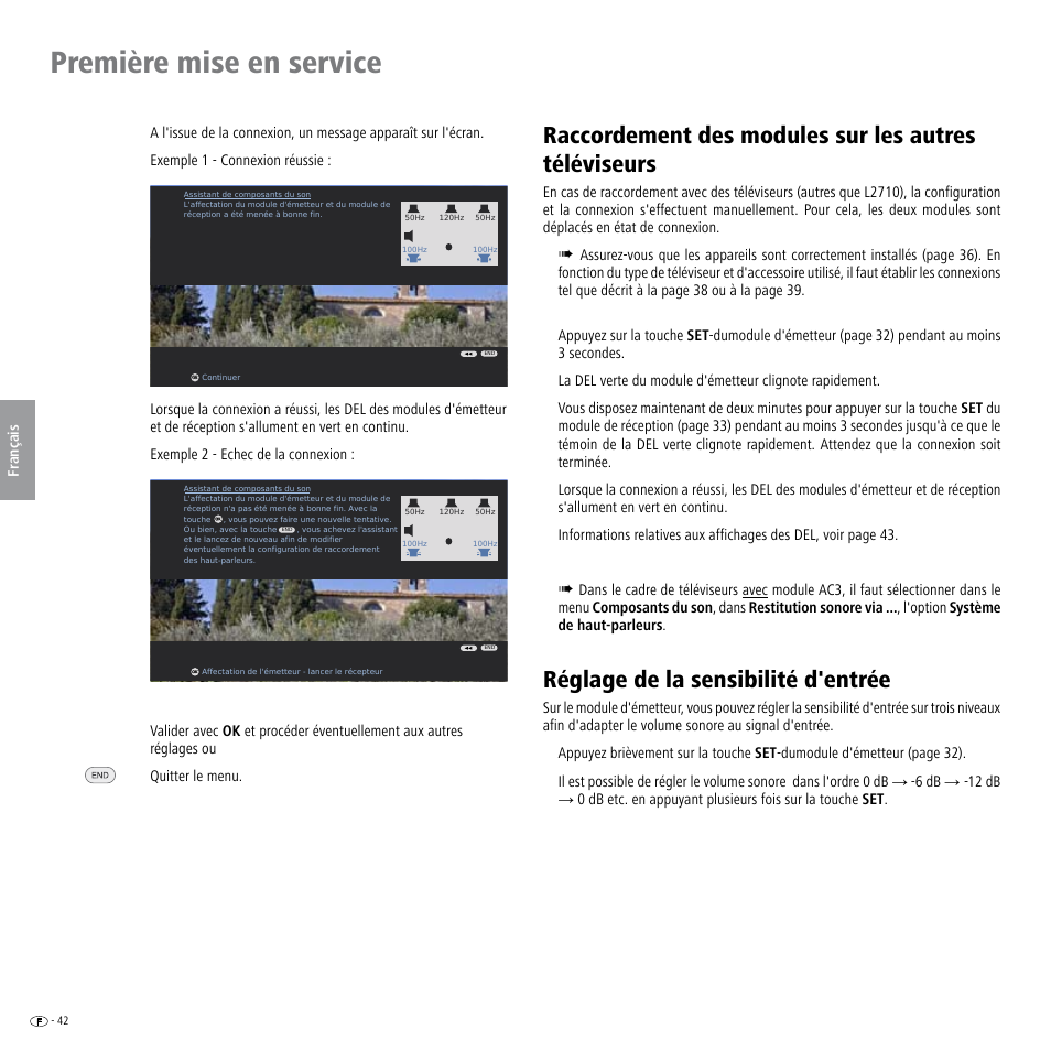 Réglage de la sensibilité d'entrée, Première mise en service | Loewe Wireless Speaker User Manual | Page 42 / 88