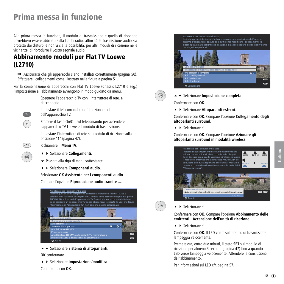 Prima messa in funzione, Abbinamento moduli per flat tv loewe (l2710), Abbinamento moduli per flat tv loewe (l710) | Loewe Wireless Speaker User Manual | Page 55 / 88