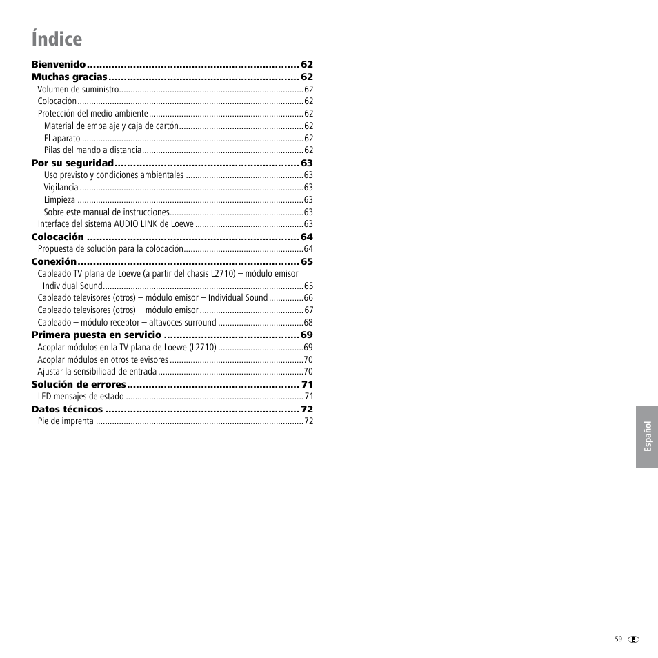 Índice | Loewe Wireless Speaker User Manual | Page 59 / 88