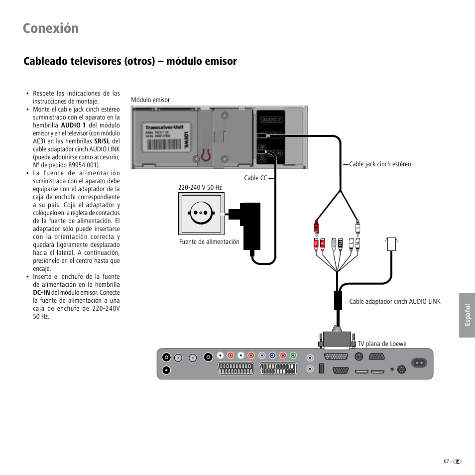 Cableado televisores (otros) – módulo emisor, Conexión | Loewe Wireless Speaker User Manual | Page 67 / 88
