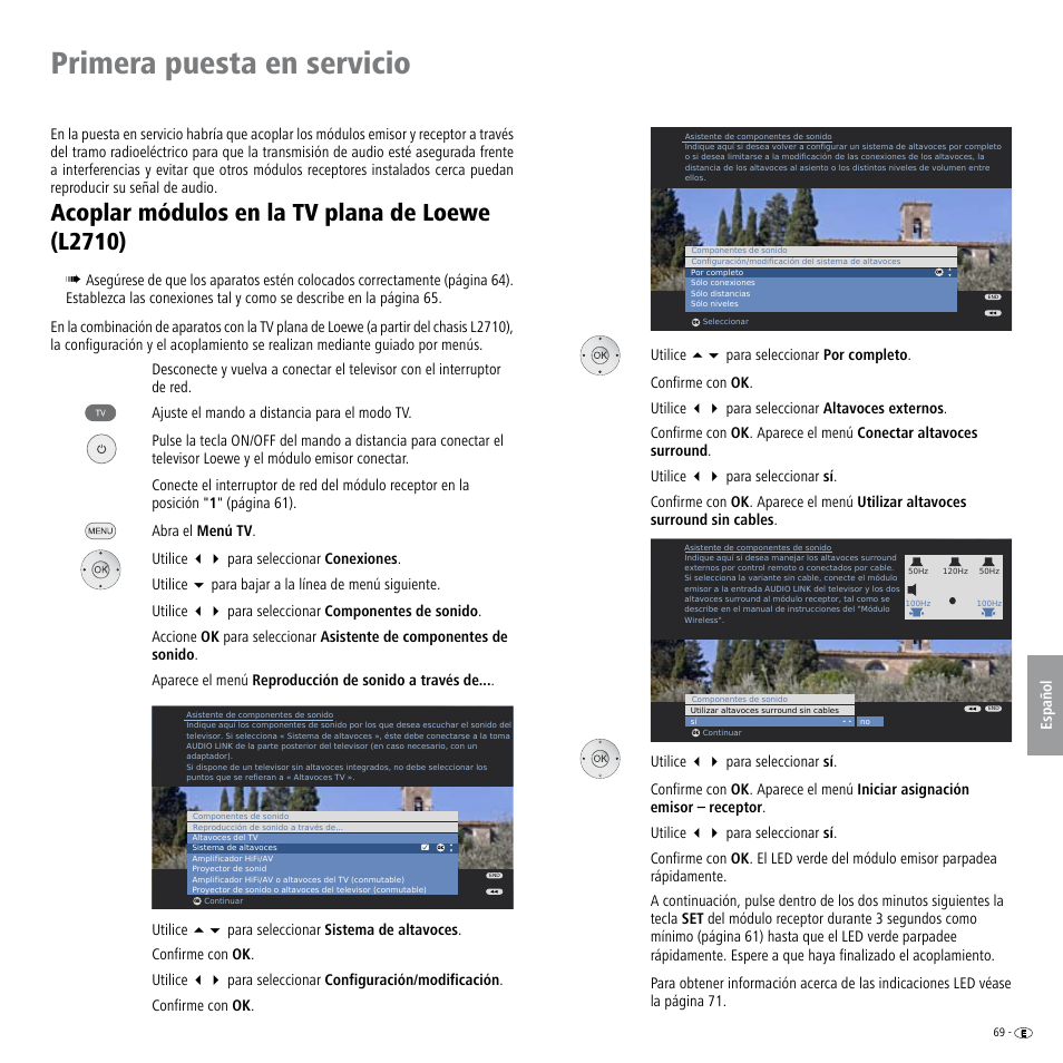 Primera puesta en servicio, Acoplar módulos en la tv plana de loewe (l2710), Acoplar módulos en la tv plana de loewe (l710) | Loewe Wireless Speaker User Manual | Page 69 / 88