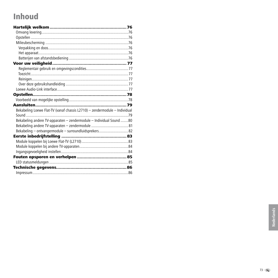 Inhoud | Loewe Wireless Speaker User Manual | Page 73 / 88