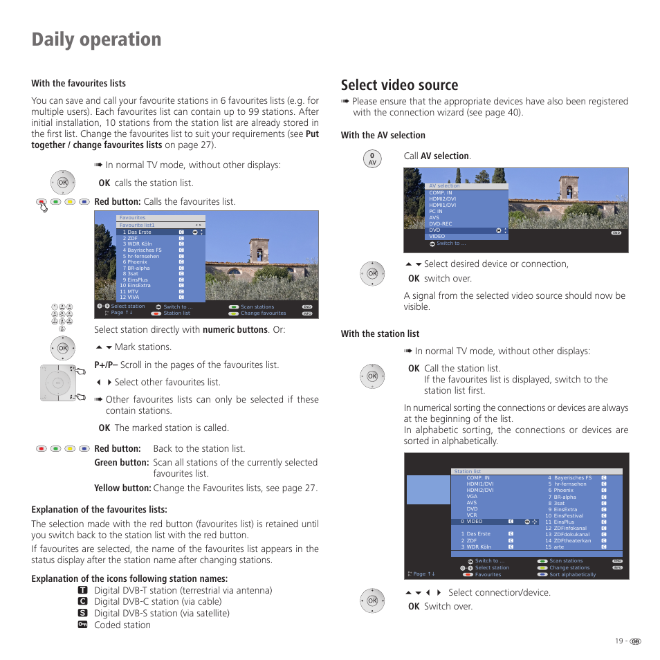 Daily operation, Select video source | Loewe 52 User Manual | Page 19 / 74