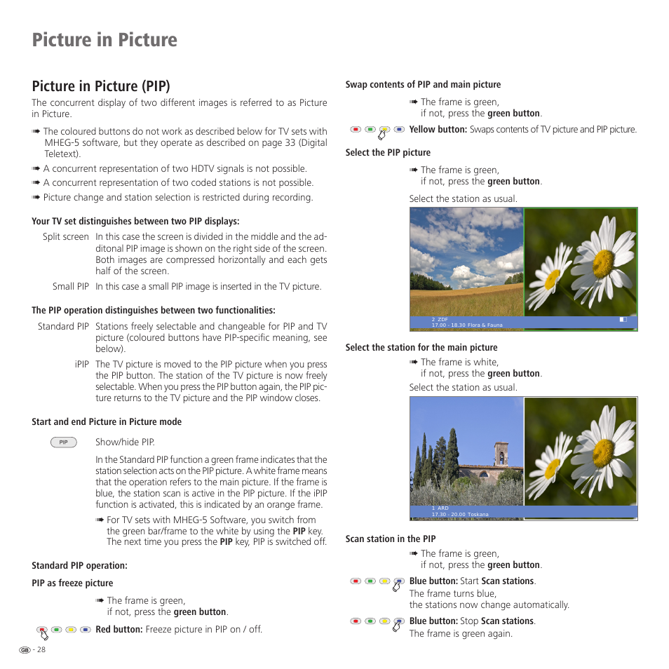 Picture in picture, Picture in picture (pip) | Loewe 52 User Manual | Page 28 / 74