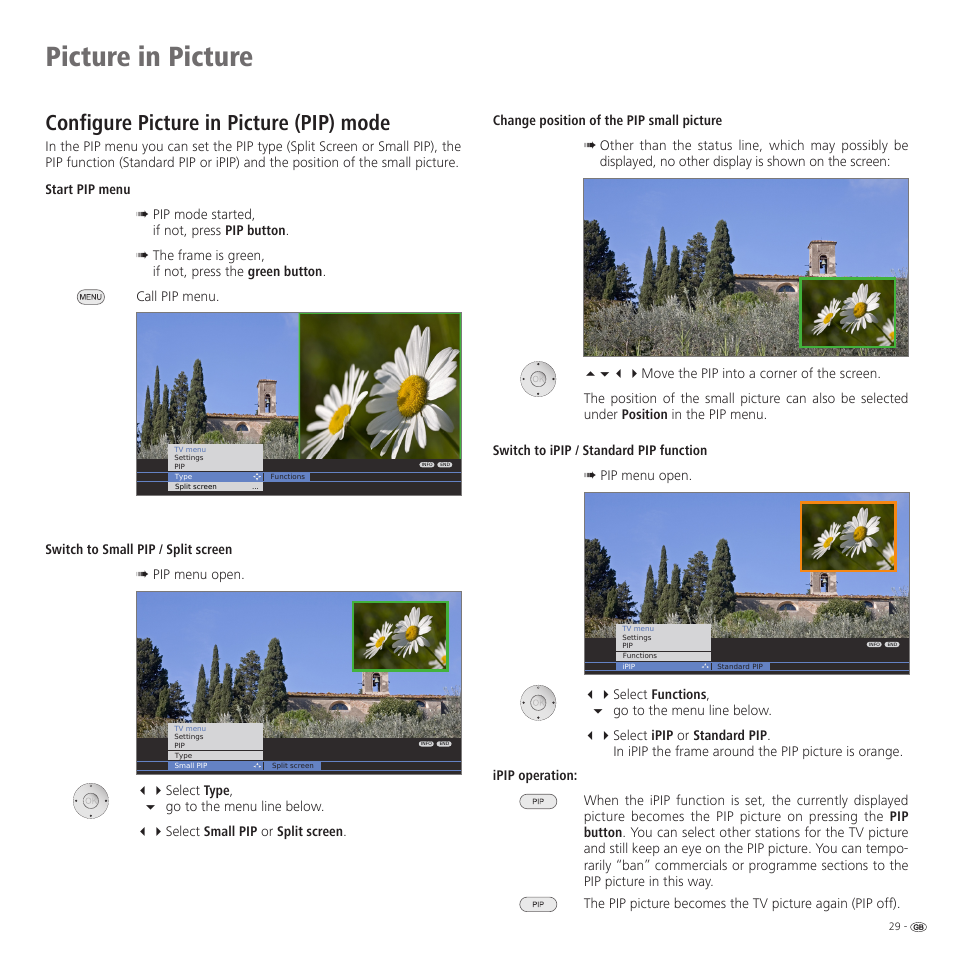 Picture in picture, Configure picture in picture (pip) mode | Loewe 52 User Manual | Page 29 / 74