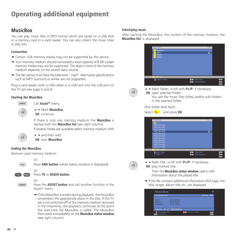 Operating additional equipment, Musicbox | Loewe 52 User Manual | Page 58 / 74