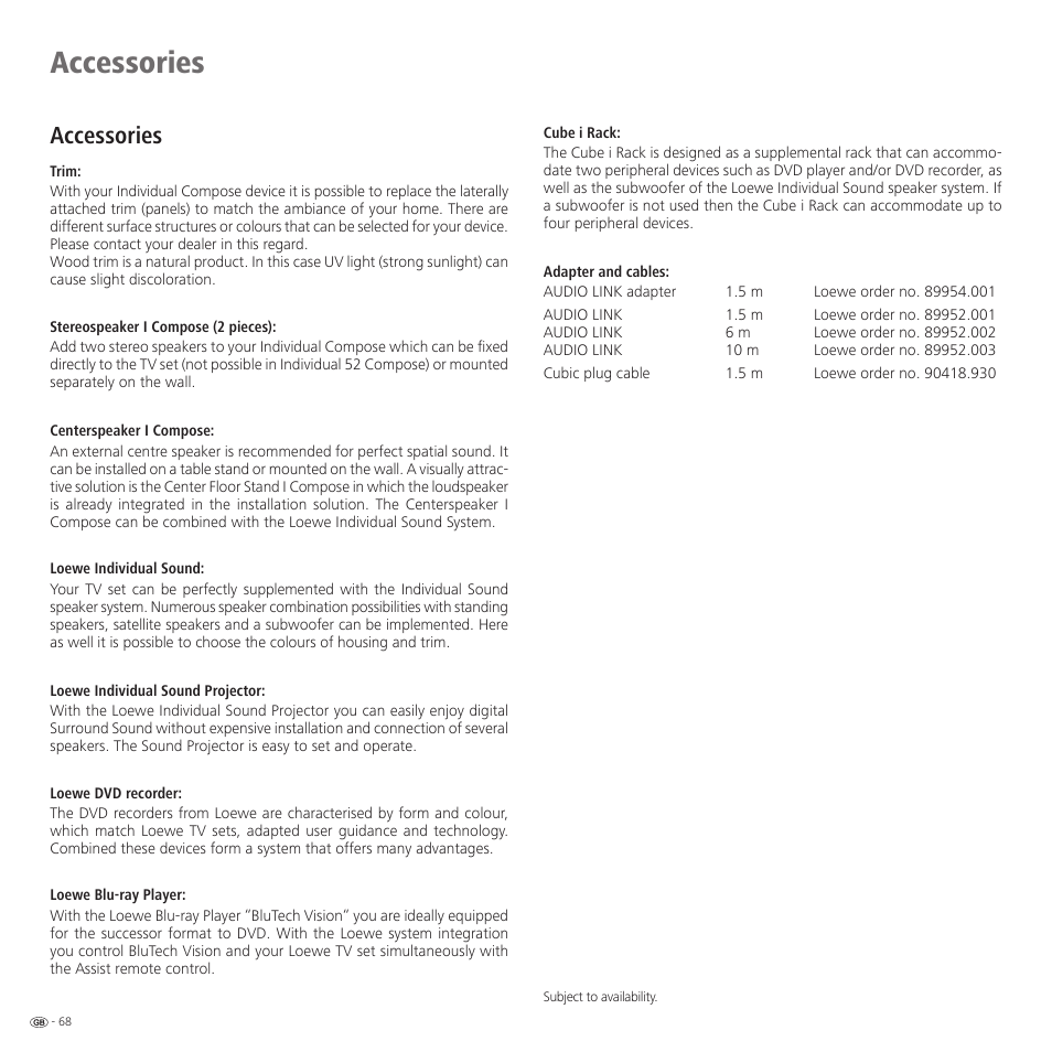 Accessories | Loewe 52 User Manual | Page 68 / 74