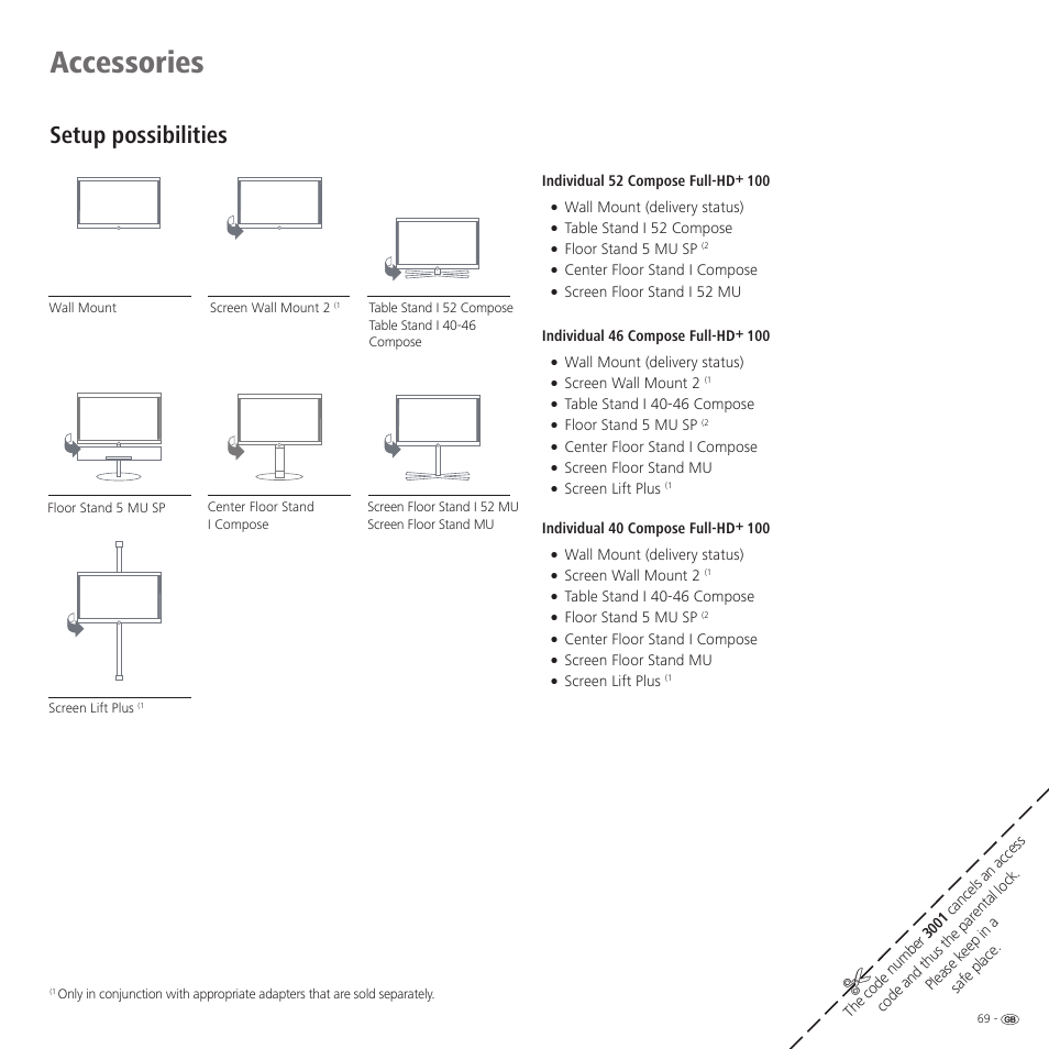 Accessories, Setup possibilities | Loewe 52 User Manual | Page 69 / 74