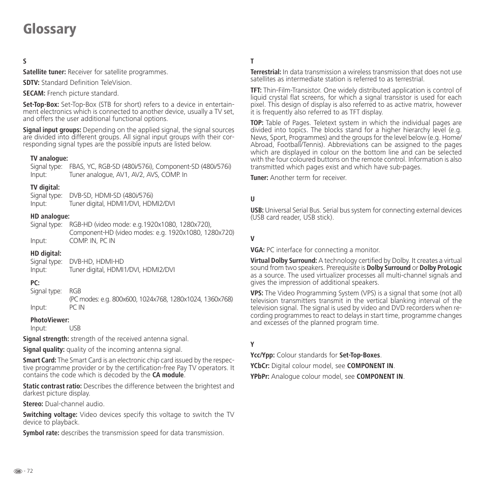 Glossary | Loewe 52 User Manual | Page 72 / 74
