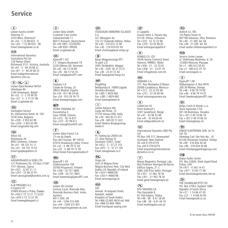 Service | Loewe 52 User Manual | Page 74 / 74