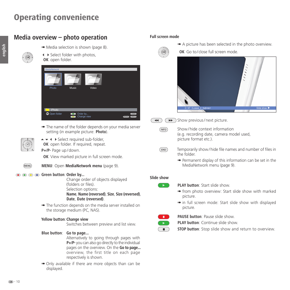Operating convenience, Media overview – photo operation | Loewe Network Mediaplayer Accessories TV User Manual | Page 10 / 22
