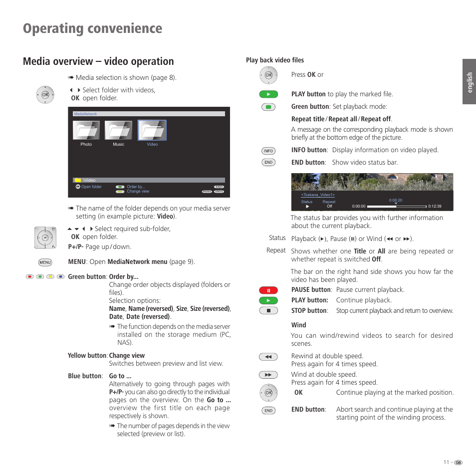 Operating convenience, Media overview – video operation | Loewe Network Mediaplayer Accessories TV User Manual | Page 11 / 22