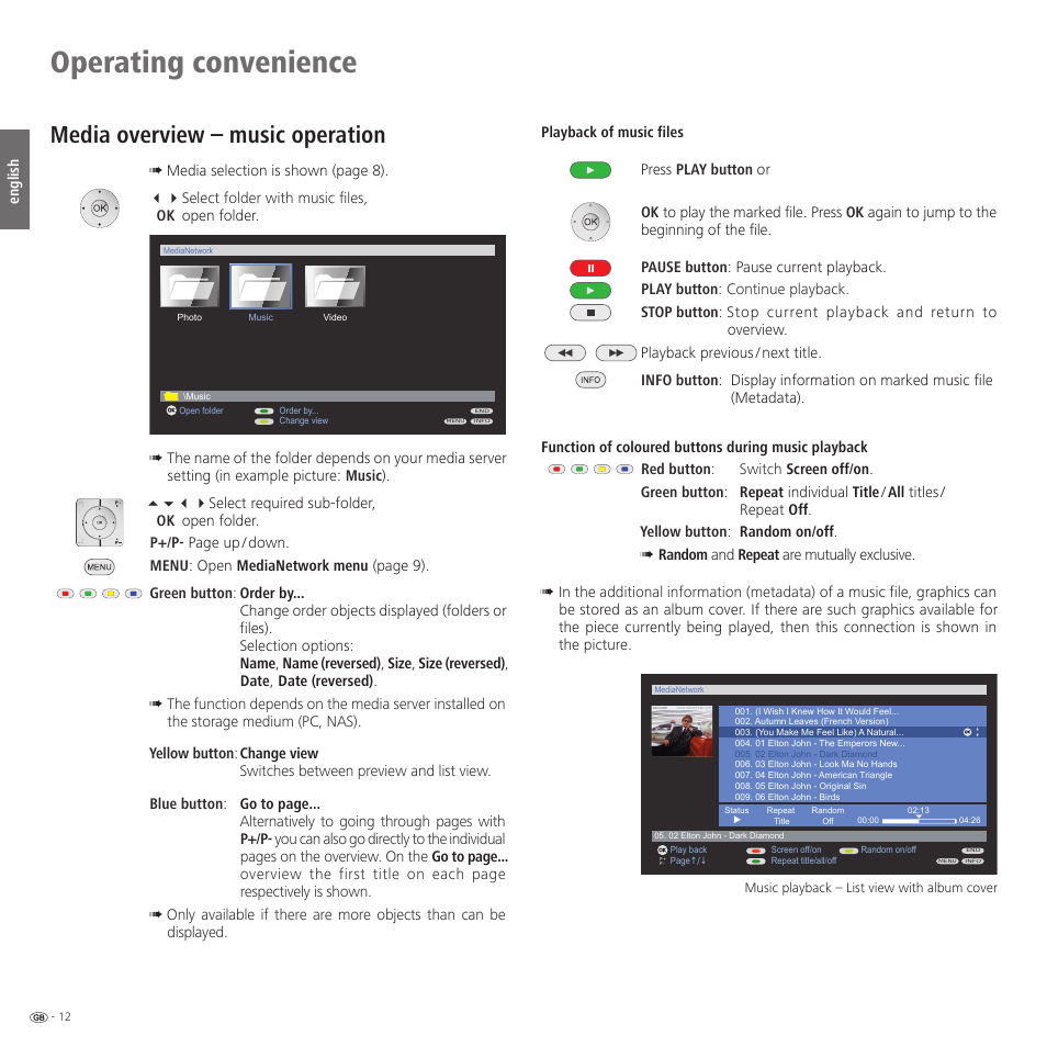 Operating convenience, Media overview – music operation | Loewe Network Mediaplayer Accessories TV User Manual | Page 12 / 22