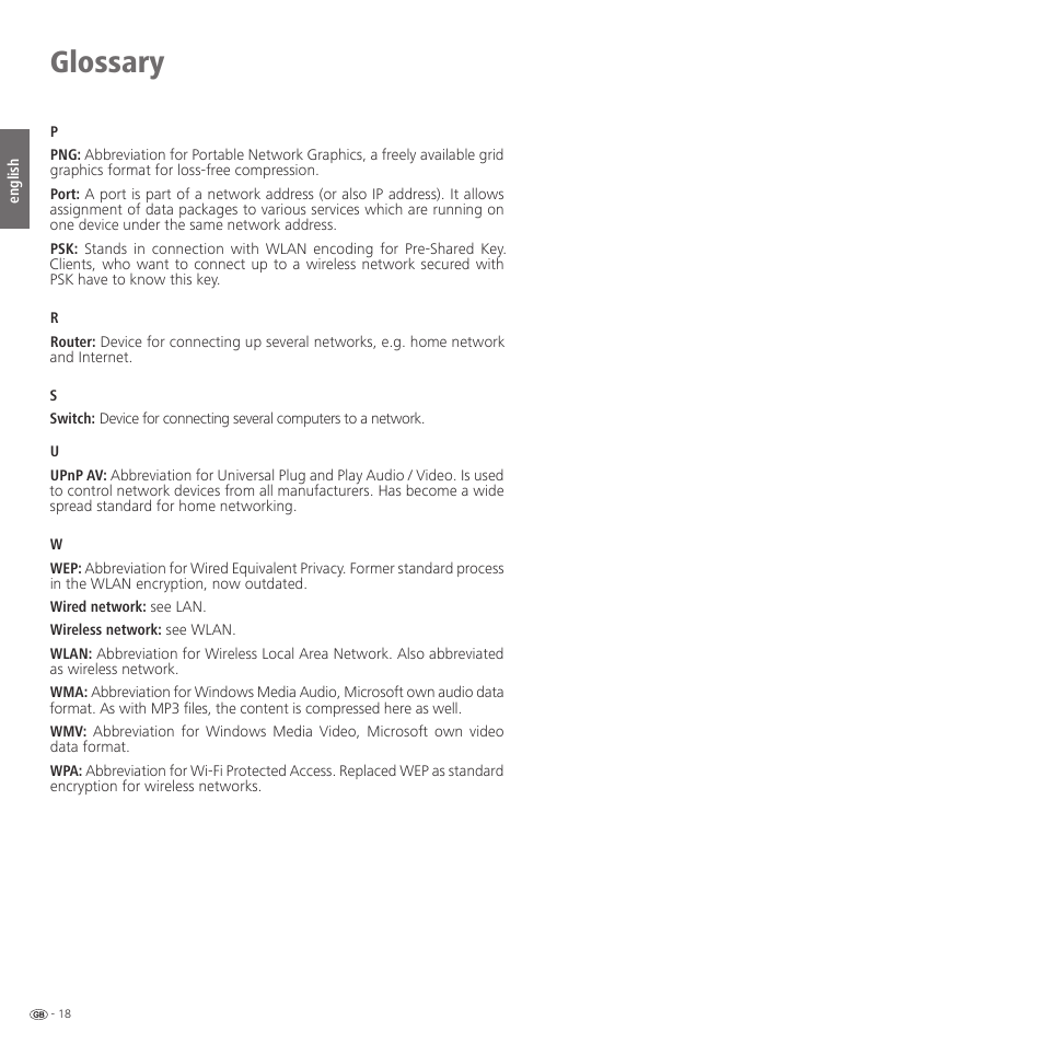 Glossary | Loewe Network Mediaplayer Accessories TV User Manual | Page 18 / 22