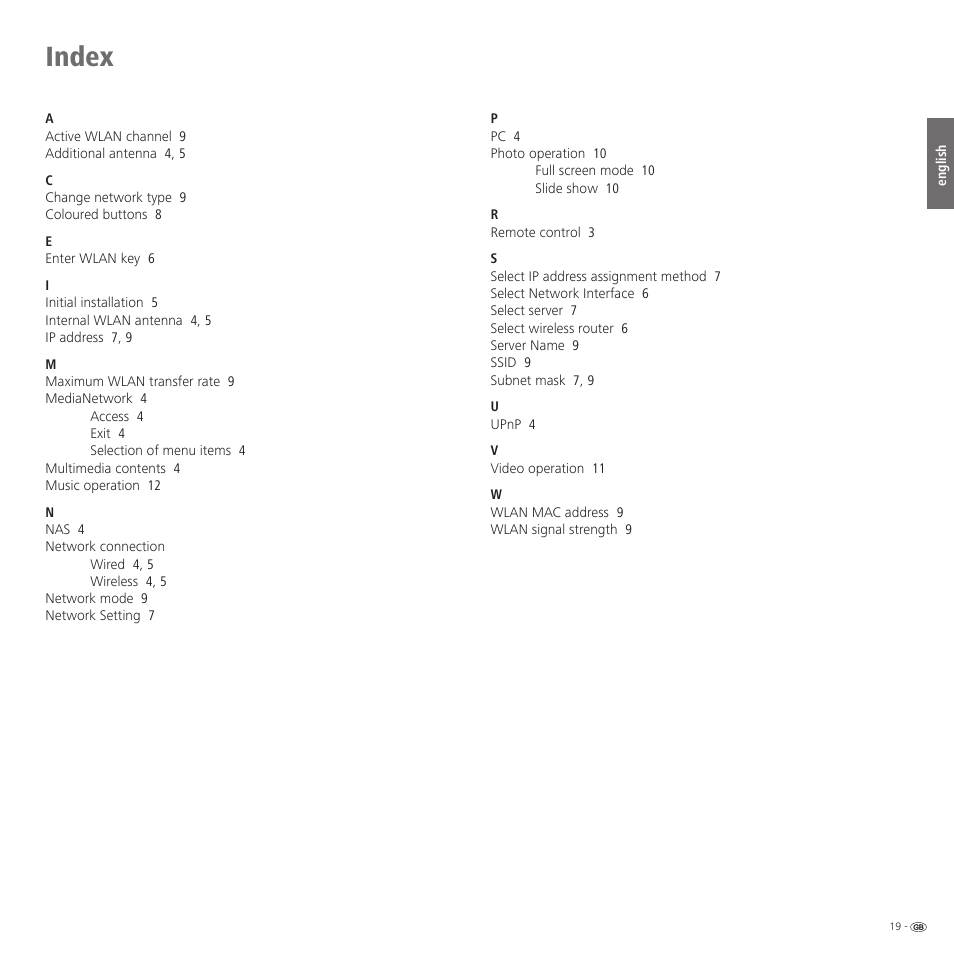 Index | Loewe Network Mediaplayer Accessories TV User Manual | Page 19 / 22