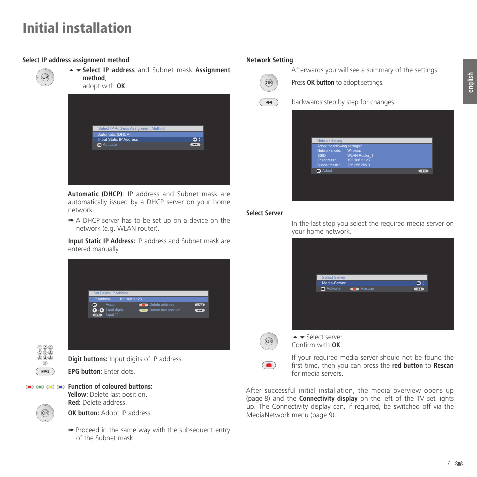 Initial installation | Loewe Network Mediaplayer Accessories TV User Manual | Page 7 / 22