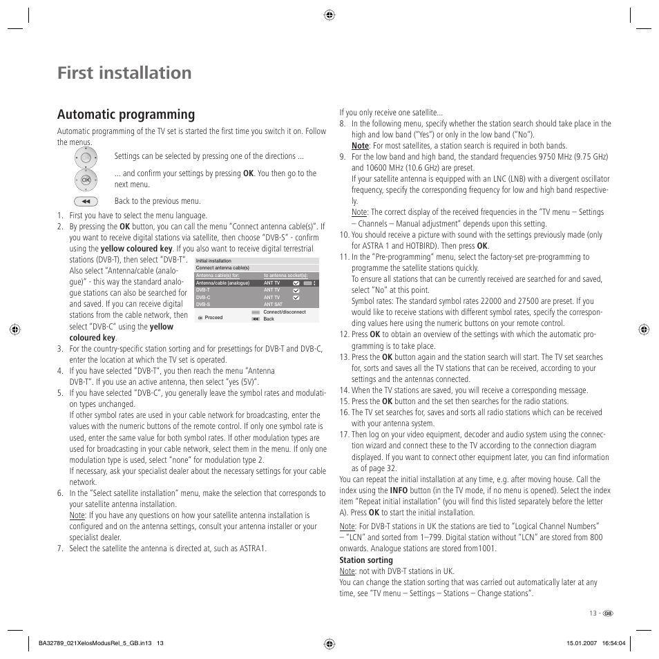 First installation, Automatic programming | Loewe A 42 User Manual | Page 13 / 46
