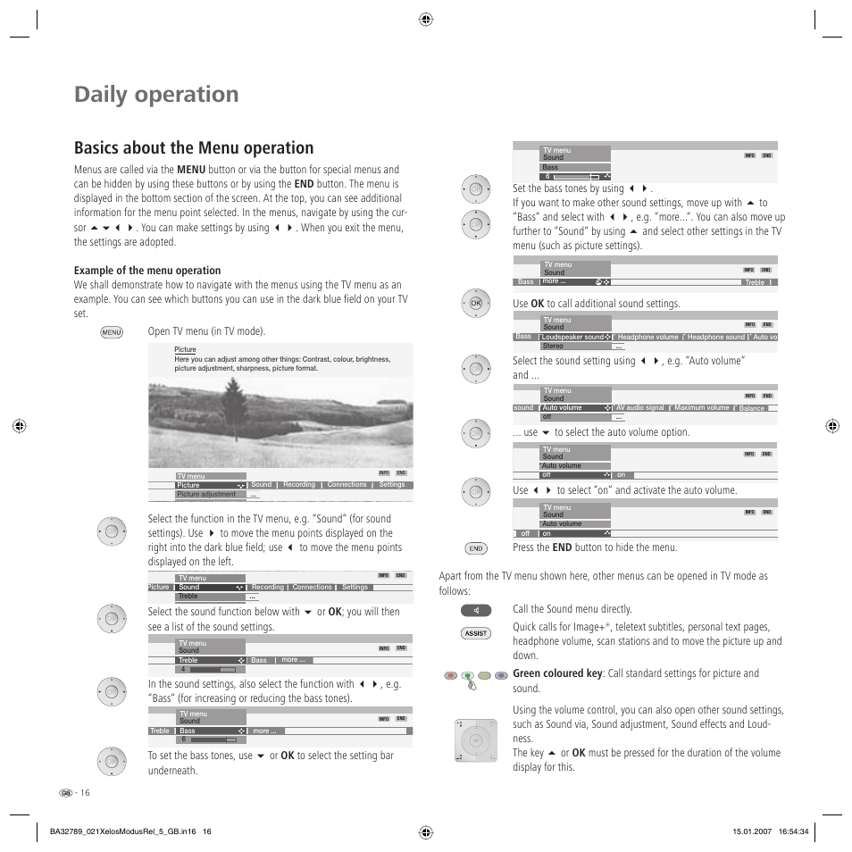 Daily operation, Basics about the menu operation | Loewe A 42 User Manual | Page 16 / 46