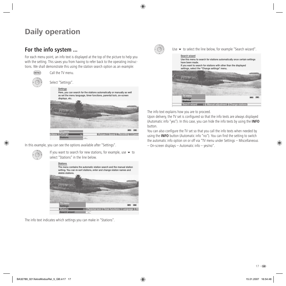 Daily operation, For the info system | Loewe A 42 User Manual | Page 17 / 46