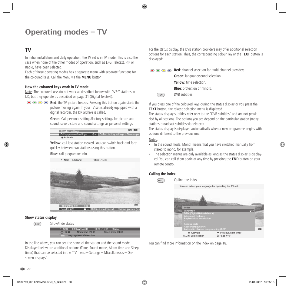 Operating modes – tv | Loewe A 42 User Manual | Page 20 / 46