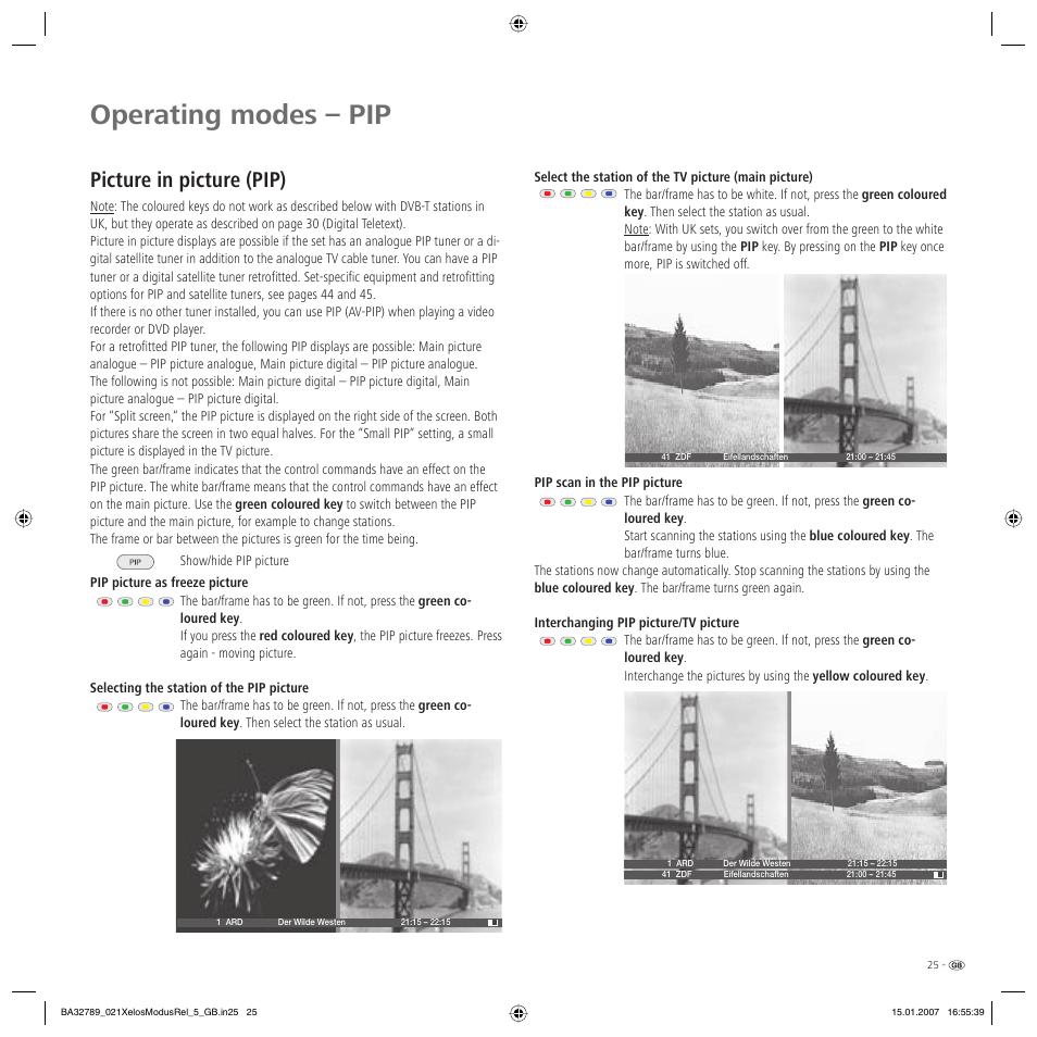 Operating modes – pip, Picture in picture (pip) | Loewe A 42 User Manual | Page 25 / 46