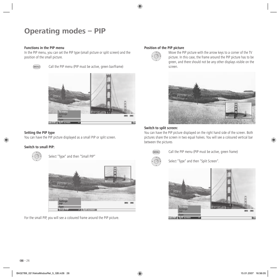 Operating modes – pip | Loewe A 42 User Manual | Page 26 / 46