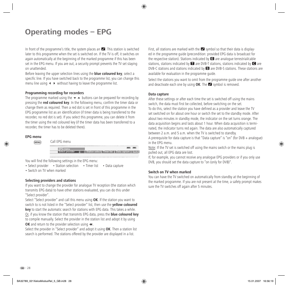 Operating modes – epg | Loewe A 42 User Manual | Page 28 / 46