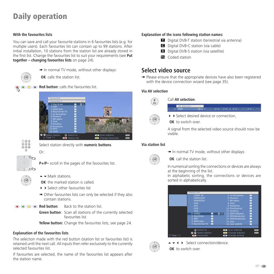 Daily operation, Select video source | Loewe SPHEROS R 32 User Manual | Page 17 / 60
